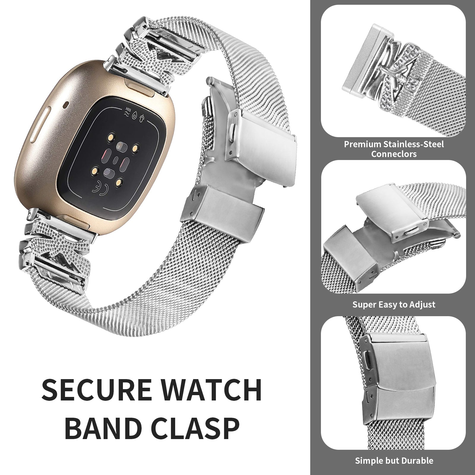 For Fitbit Sense / Versa 3 Milanese Watchband Stainless Steel Watch Strap with Rhinestone Decor - Silver For Fitbit Sense / Versa 3 Milanese Watchband Stainless Steel Watch Strap with Rhinestone Decor - Silver